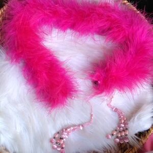 Vibrant Pink Feather Boa with Pink Cats Eye Beaded Ends (Feather Necklace)